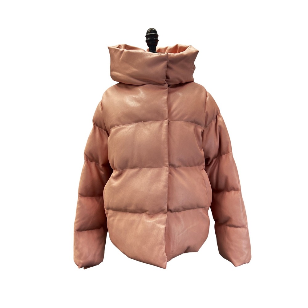 Jakke Patricia Puffer Jacket Womens XS Pink New Faux Leather Hooded Coat J1827